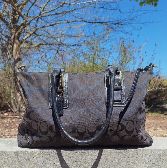 Coach Handbags - Coach Black Signature Canvas and Leather Hampton Satchel